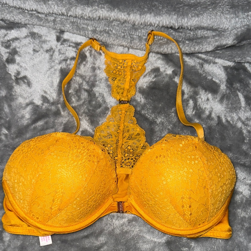 PINK Victoria's Secret Lace Halter Bra in Mustard